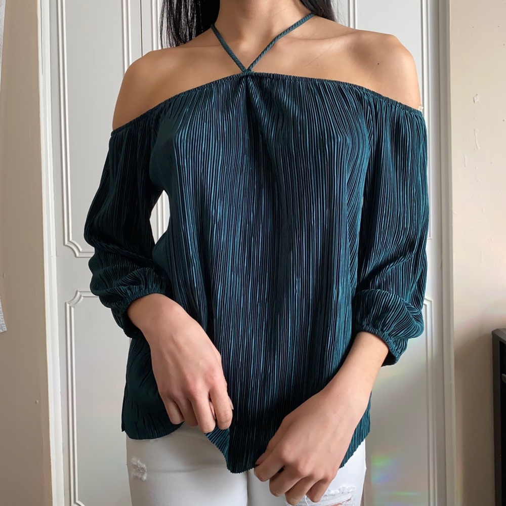 Dark green pleated blouse size S